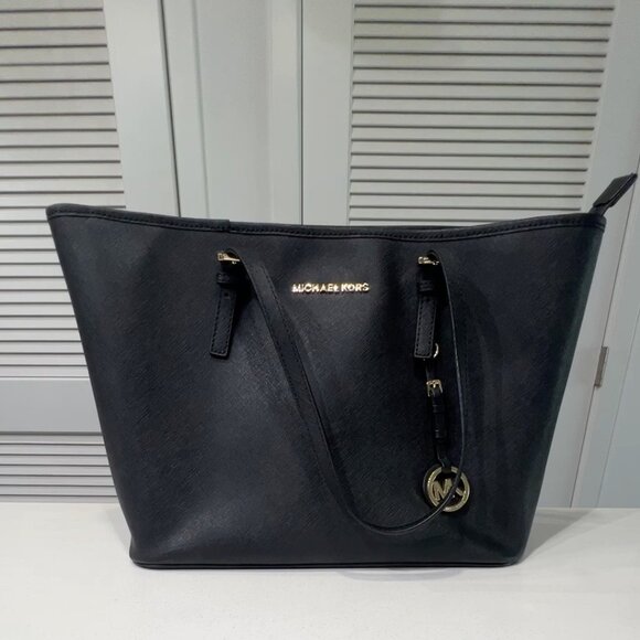 Michael Kors Handbags - Authentic Michael Kors Jet Set Travel Saffiano Leather Top-Zip Tote Bag Black